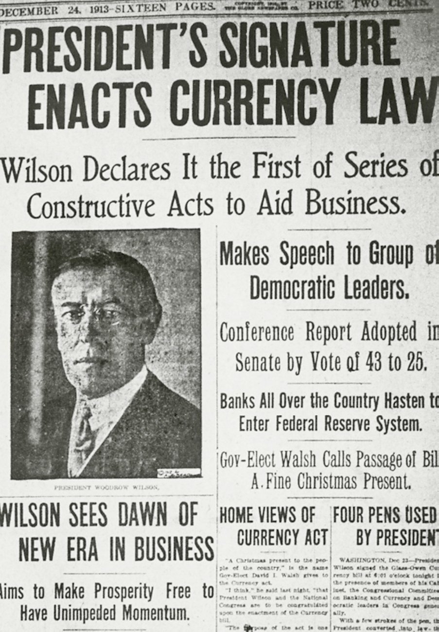 Federal Reserve Act Becomes Law, 1913