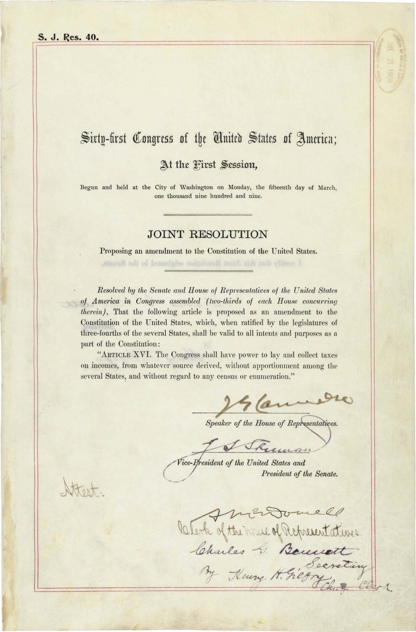16th Amendment Ratification Certificate, 1913