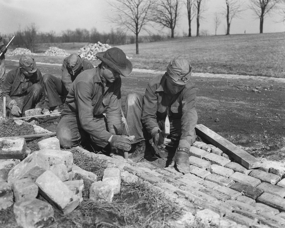 Civilian Conservation Corps Workers Building or Repairing Road, 1930s